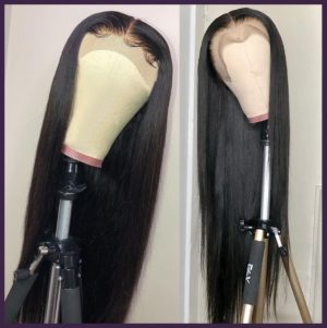 Perruque Lace Frontal Wig 360 brésilienne naturelle, cheveux lisses, 13x4, pre-plucked, pour femmes, en vente 2